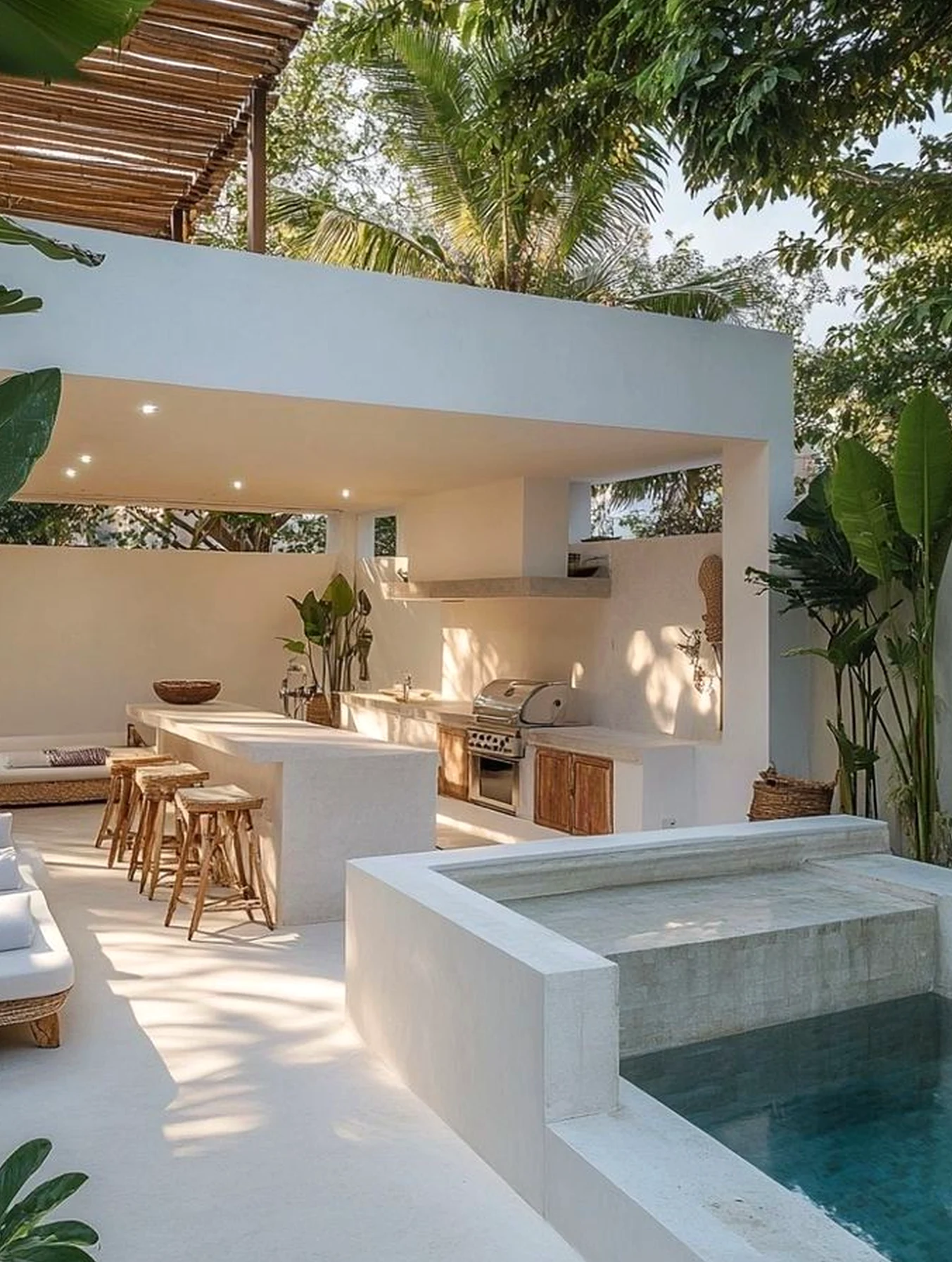 Textured stone path brings personality to the wall, creating a mood that feels bright but not busy.