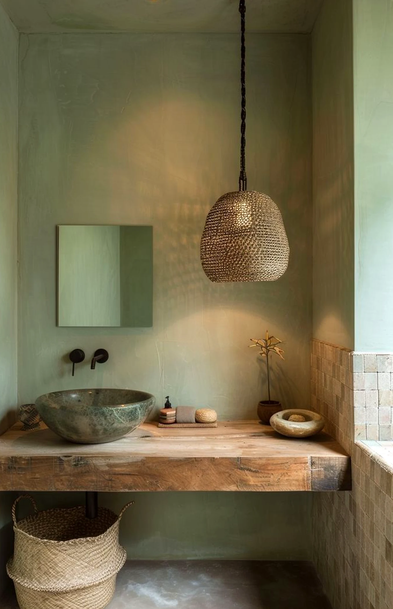 Earthy wall niche frames the table with clarity, making the scene feel ready for quiet use.