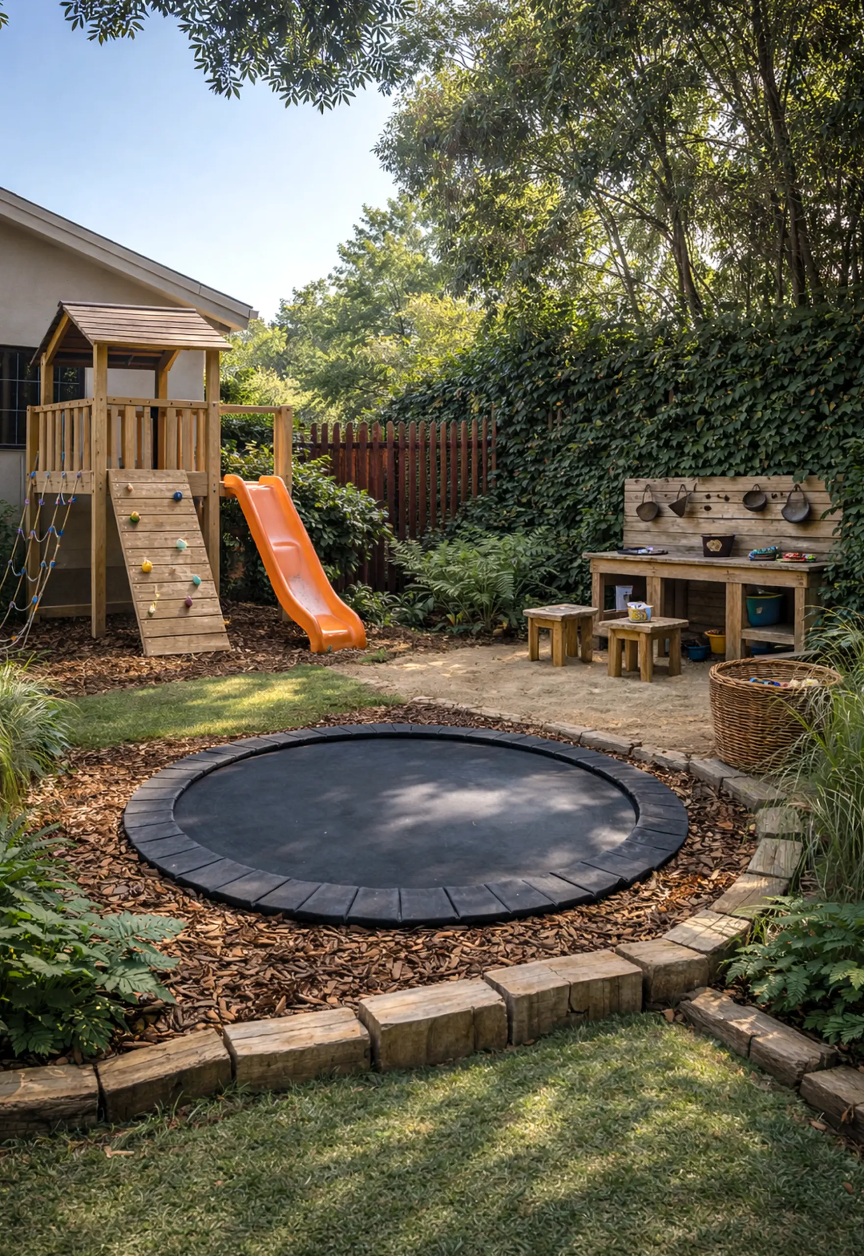Crisp garden border frames the sitting area with freshness, making the scene feel comfortable in daily use.
