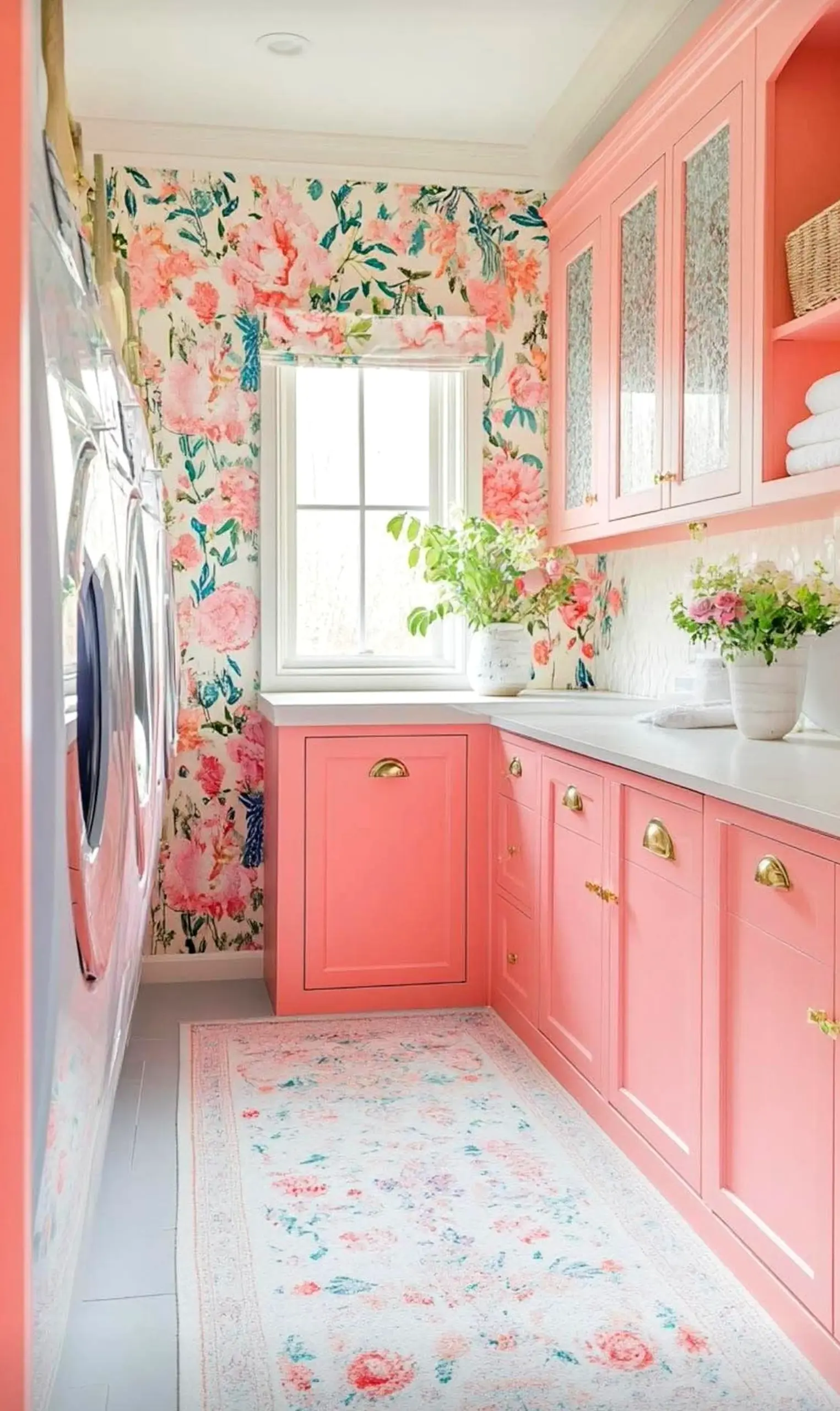 Crisp cabinet wall adds order across the garden edge, giving the decor a finish that feels warm without clutter.