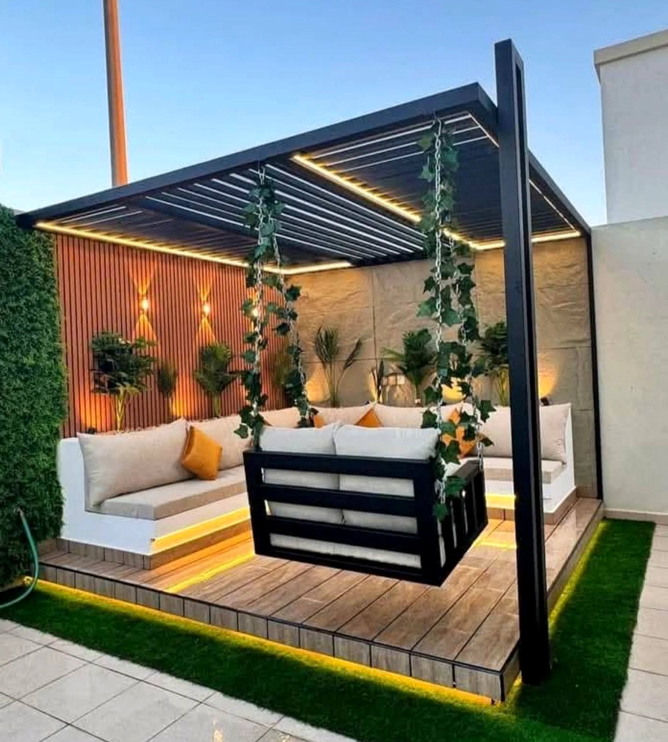 Sunny ceiling detail supports the outdoor space through contrast, leaving the space feeling personal and relaxed.