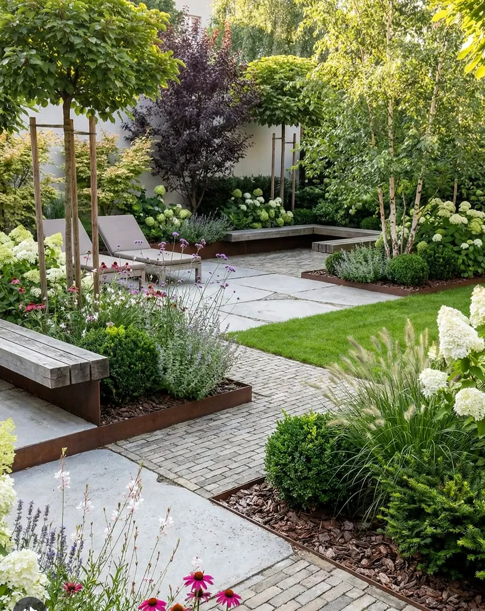 Luminous patio corner supports the design through freshness, leaving the space feeling soft at the edges.