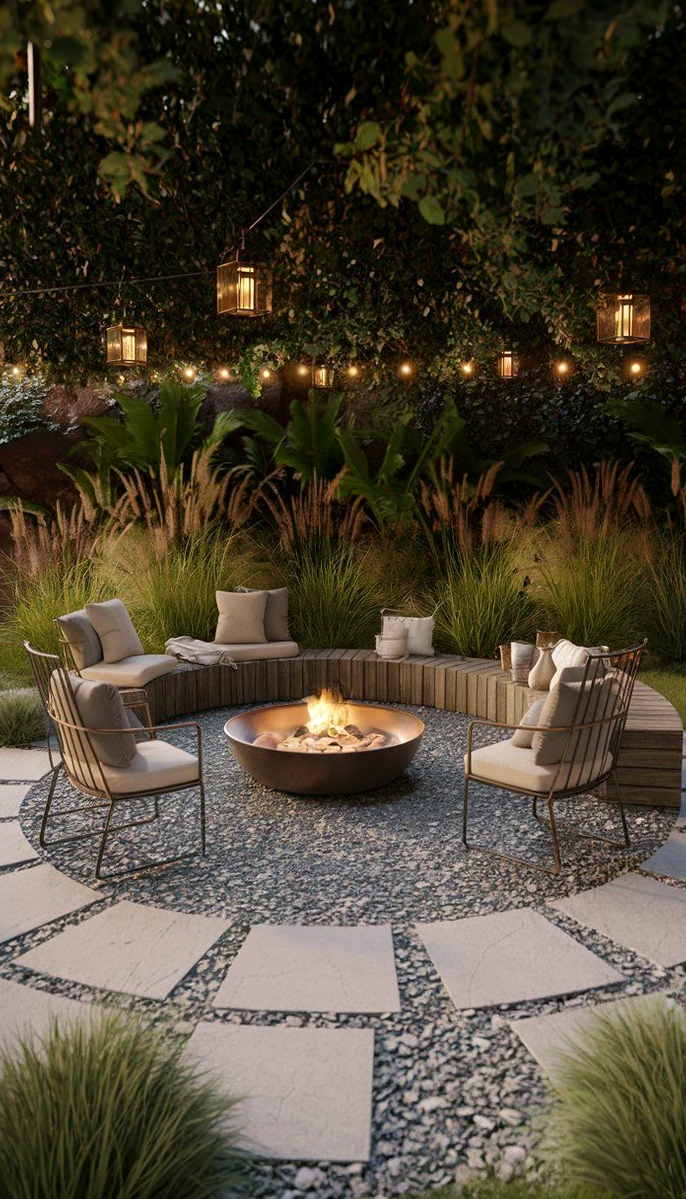 Textured stone terrace adds character across the entry, giving the decor a finish that feels settled and welcoming.