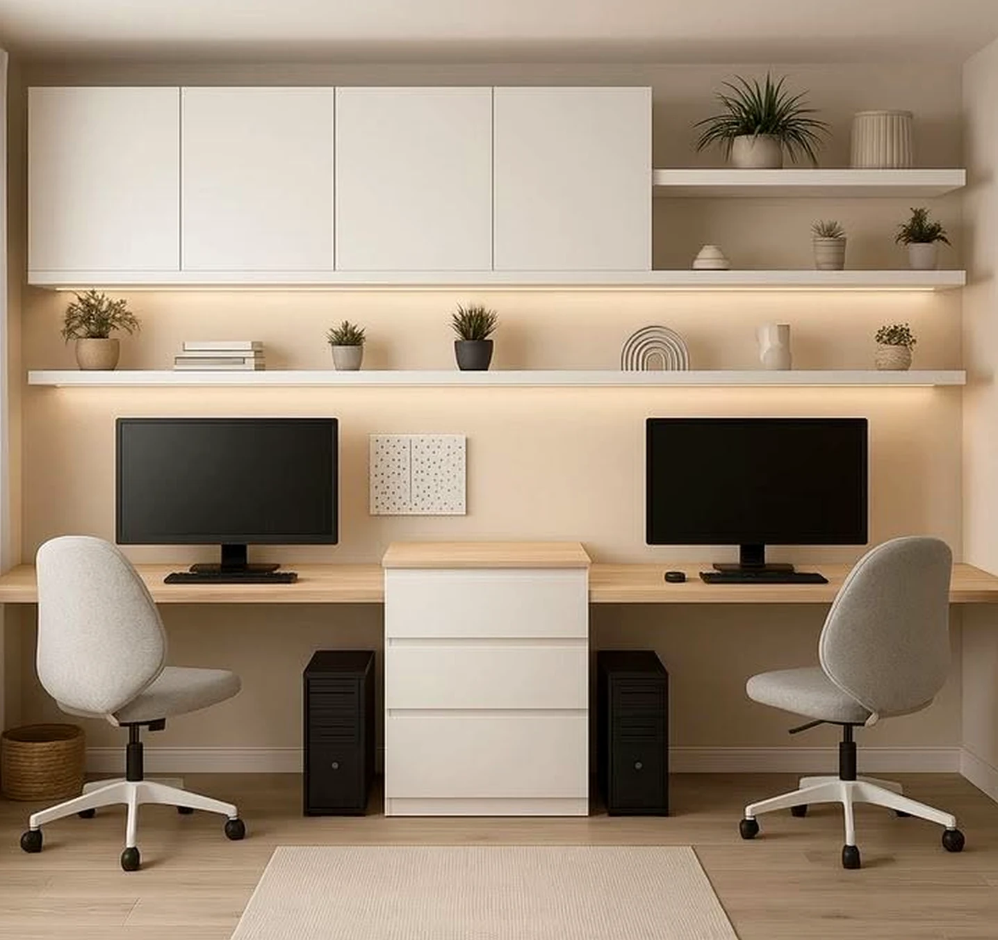 Relaxed ceiling detail supports the corner through balance, leaving the space feeling clear and inviting.