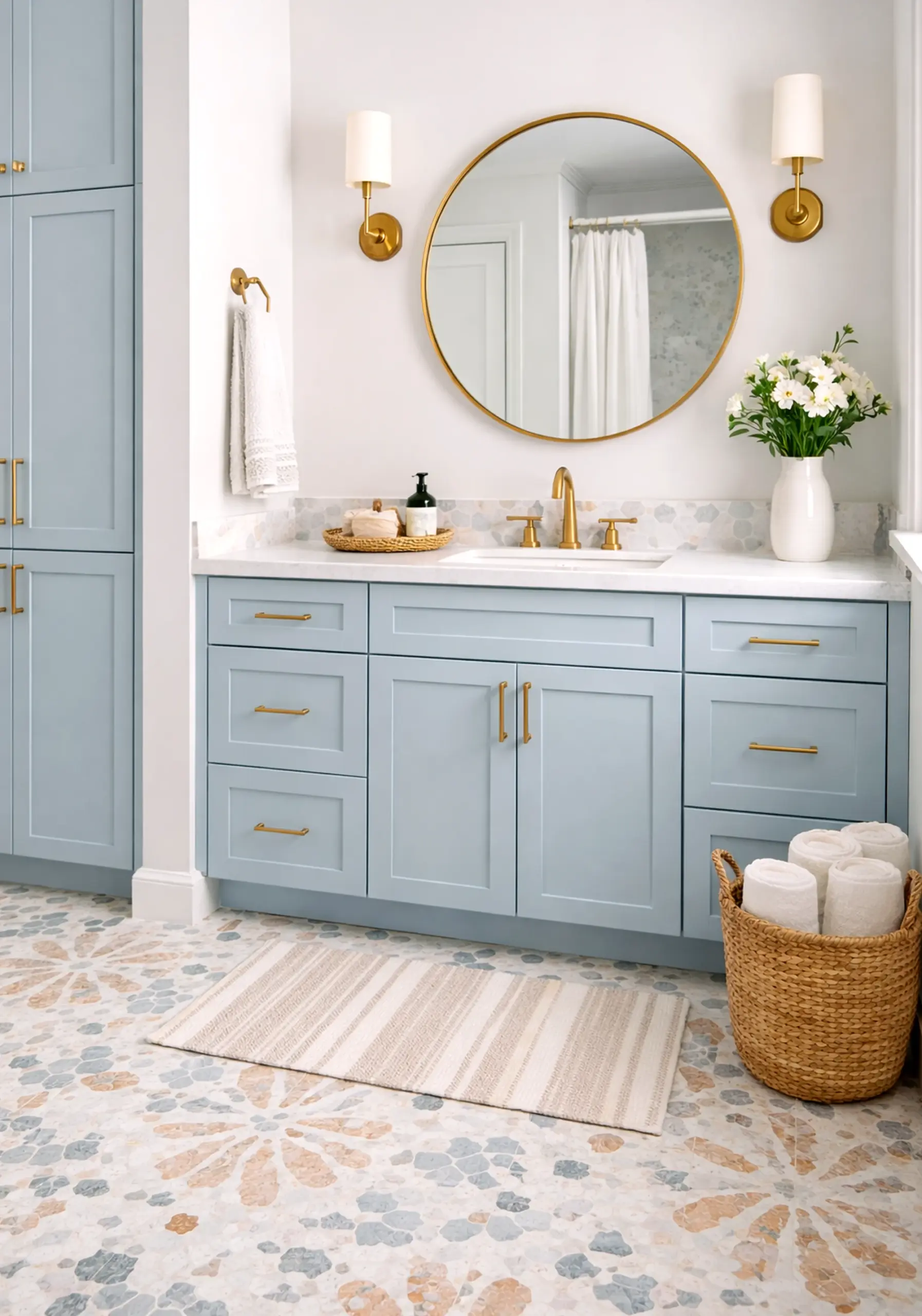 Balanced storage corner frames the setting with order, making the scene feel easy to enjoy.