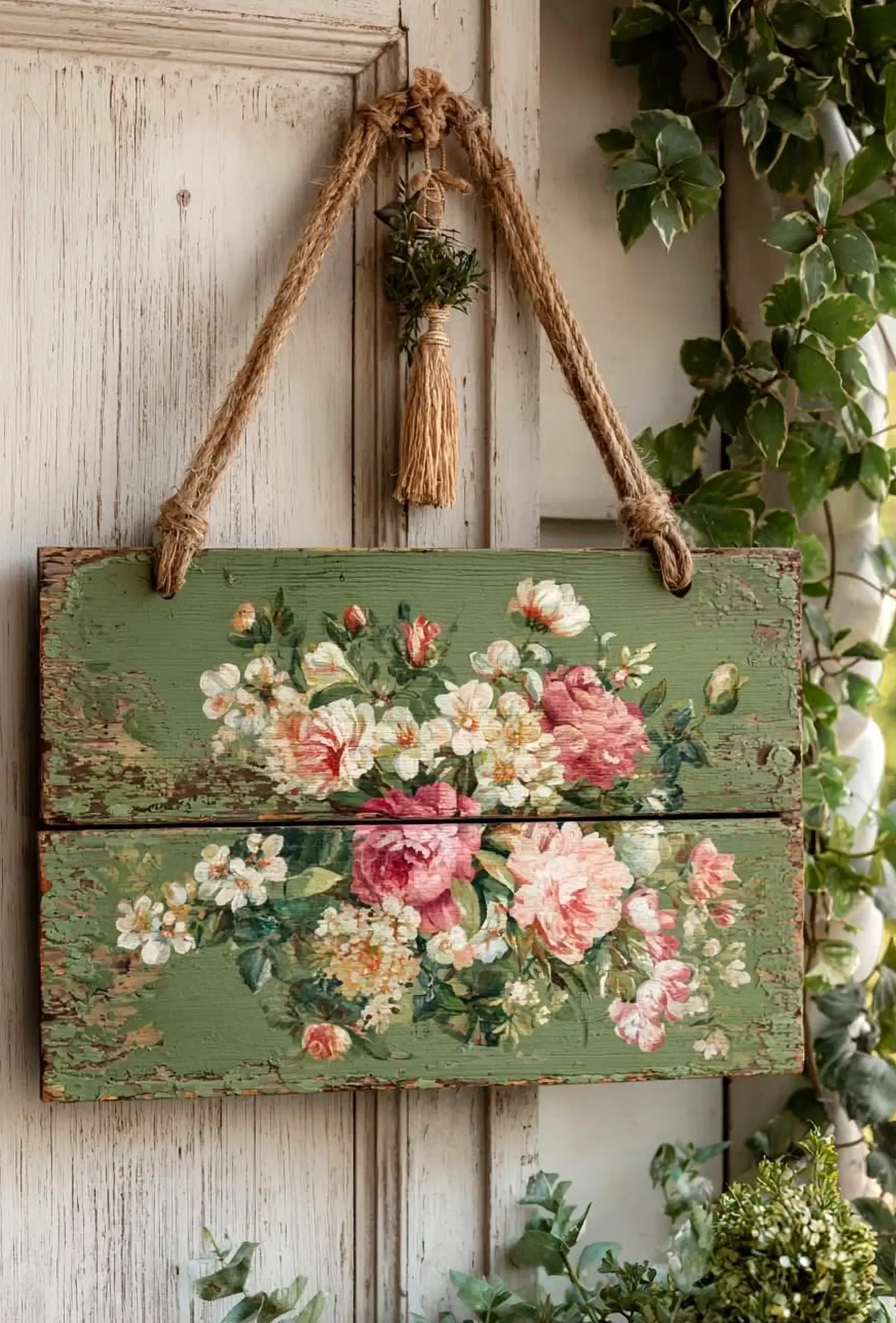 Graceful garden seating adds freshness across the wall, giving the decor a finish that feels ready for quiet use.