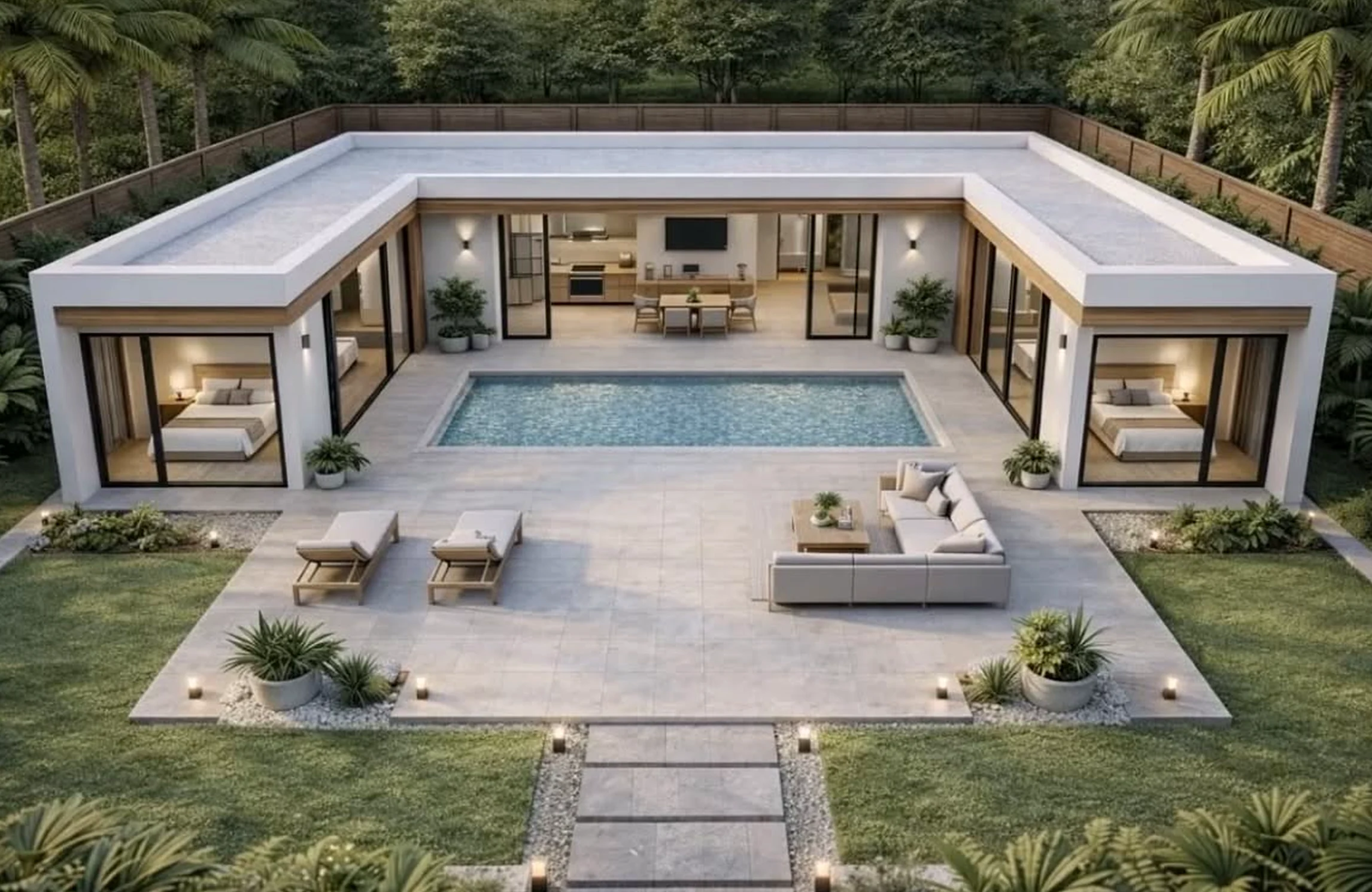 Fresh patio corner anchors the view with movement, giving the view a mood that feels warm without clutter.