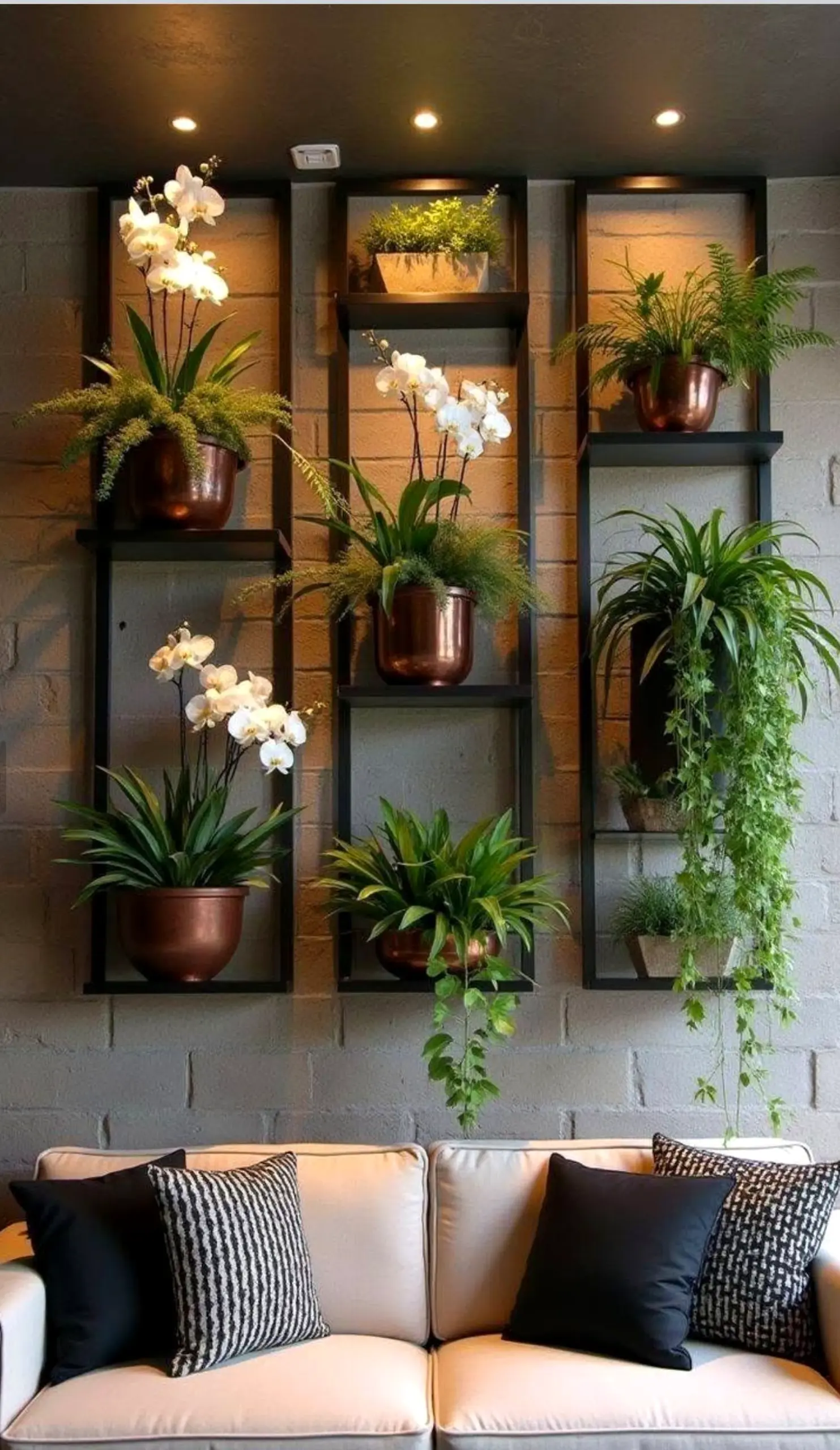 Sculptural tile detail adds warmth across the wall, giving the decor a finish that feels ready for quiet use.