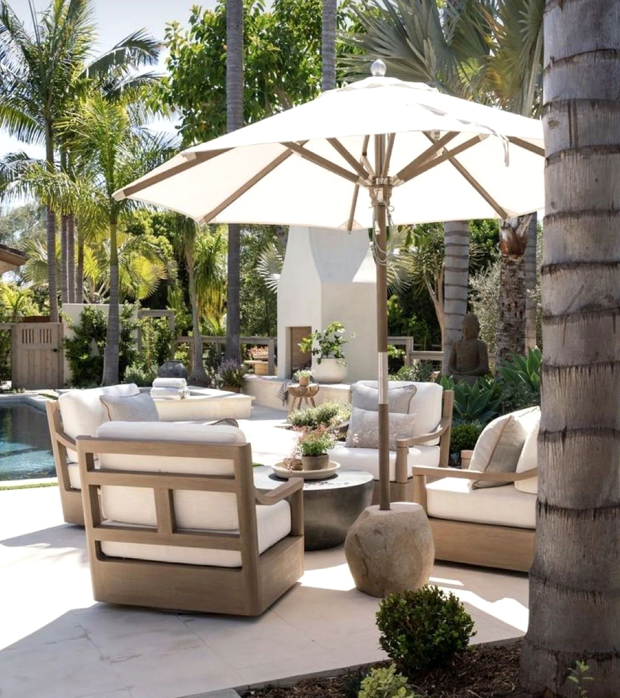 Refined stone path frames the composition with ease, making the scene feel simple yet expressive.