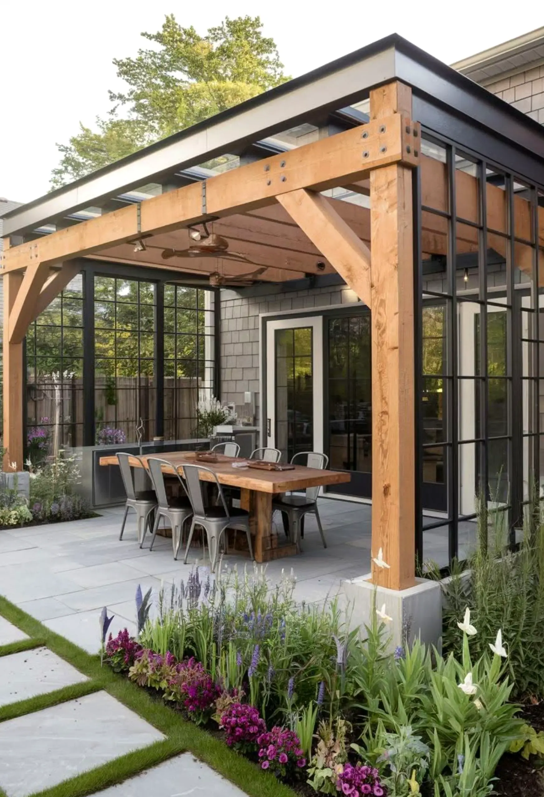Warm wooden deck anchors the outdoor space with balance, giving the view a mood that feels clear and inviting.