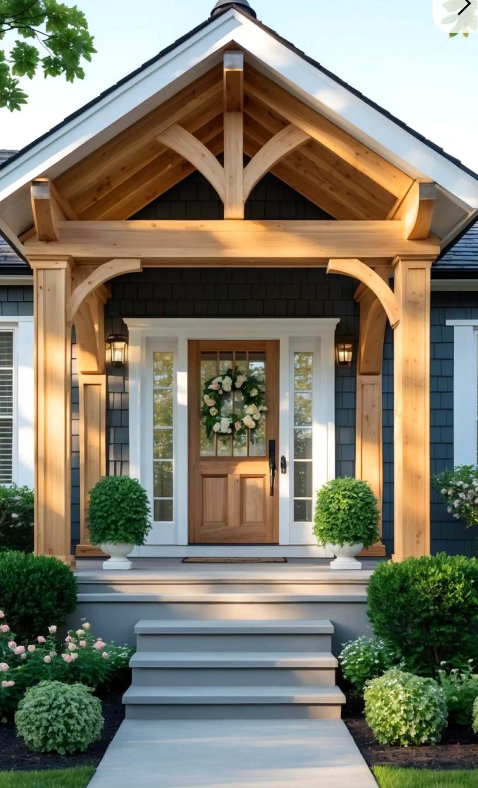 Earthy compact workspace frames the outdoor space with depth, making the scene feel personal and relaxed.