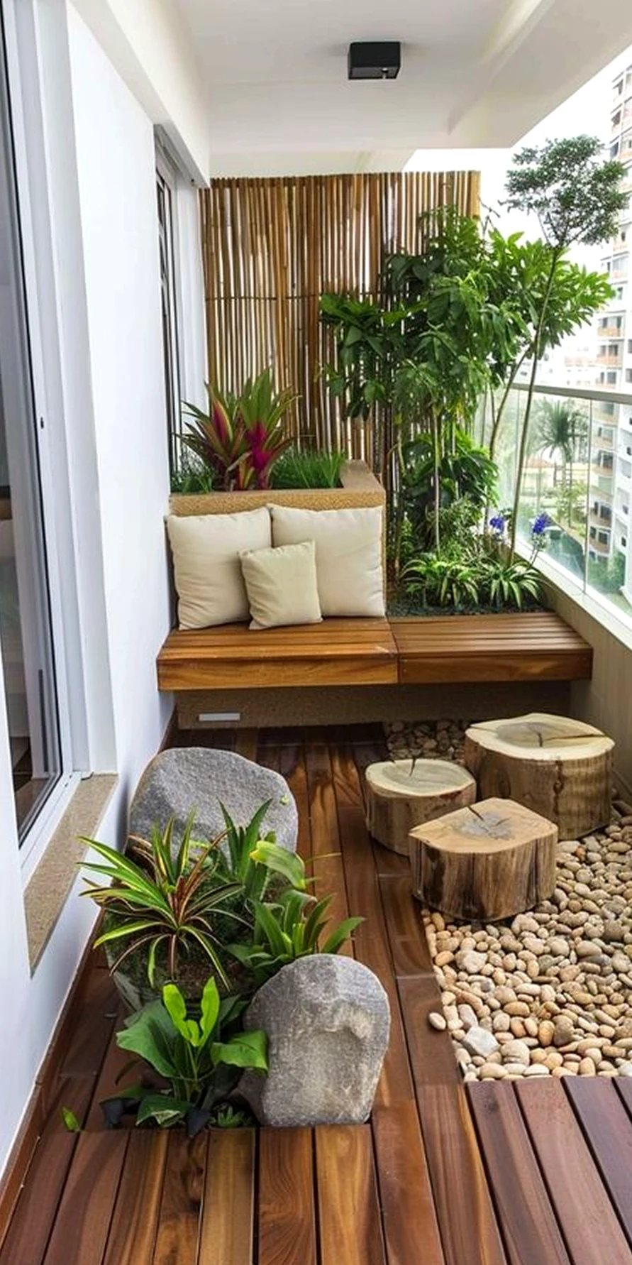 Natural outdoor lounge brings a useful note of depth, making the wall feel easy to enjoy.