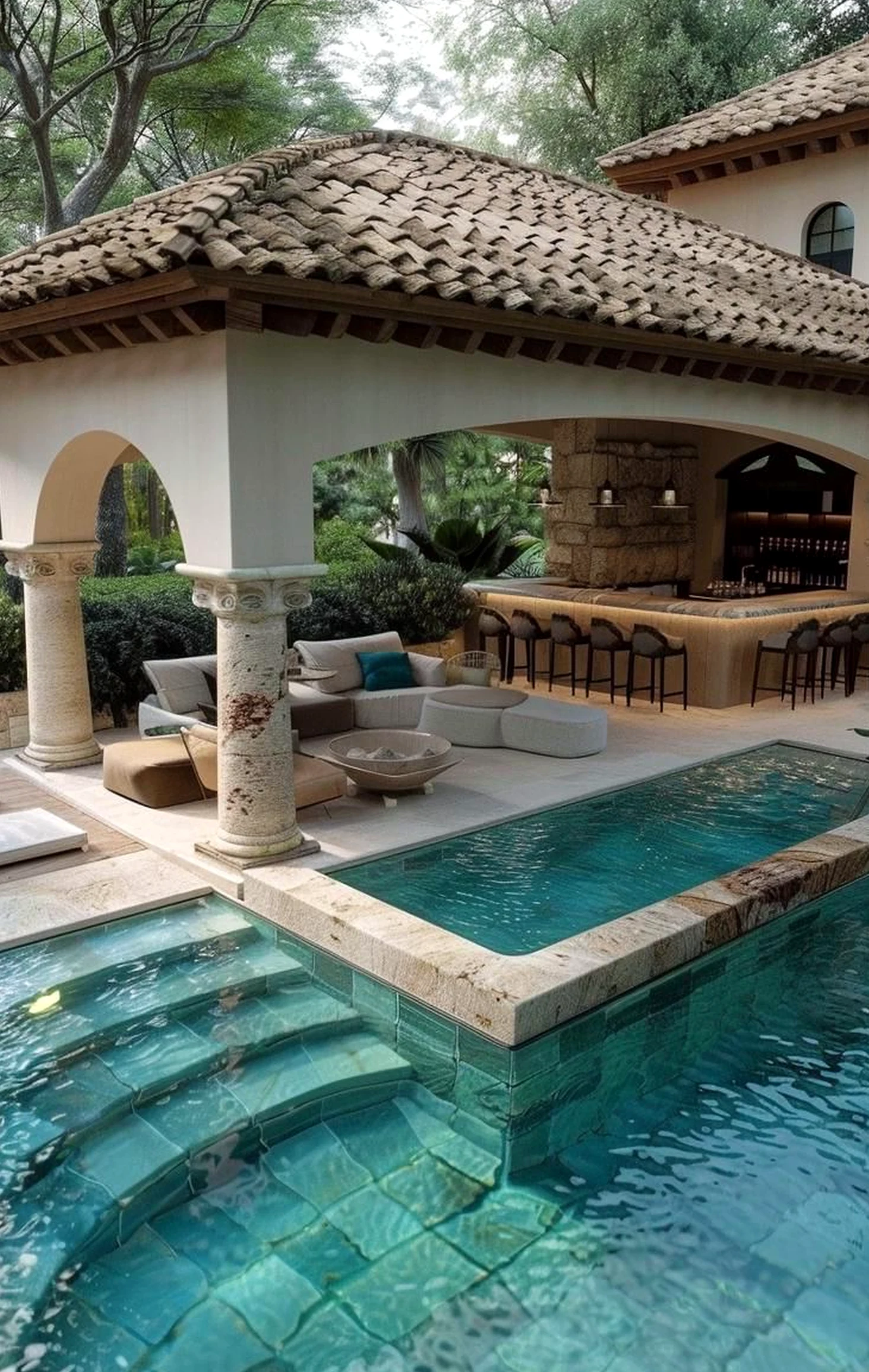 Fresh ceiling detail anchors the sitting area with comfort, giving the view a mood that feels warm without clutter.