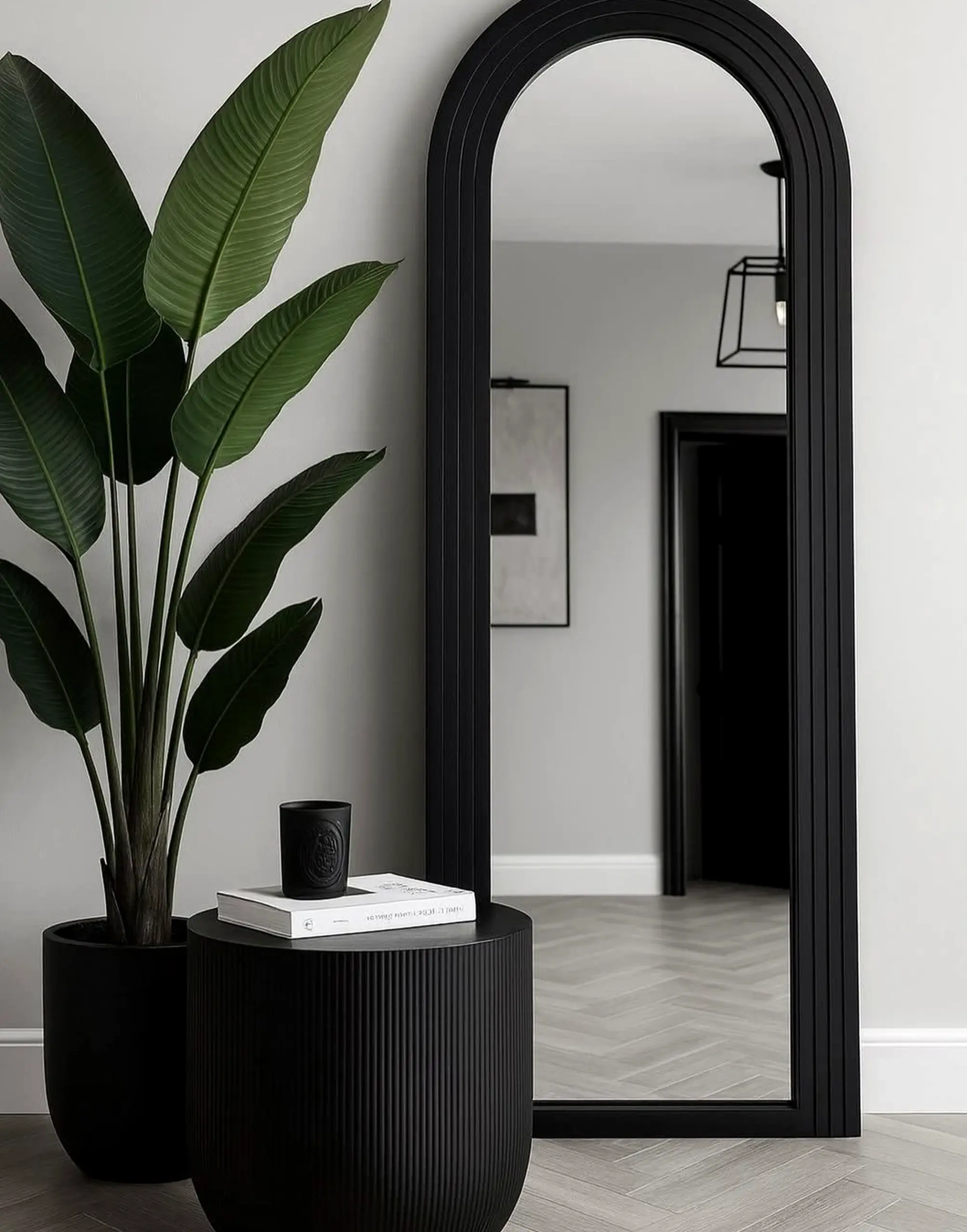 Calm storage corner introduces charm into the backdrop, keeping the atmosphere personal and relaxed.