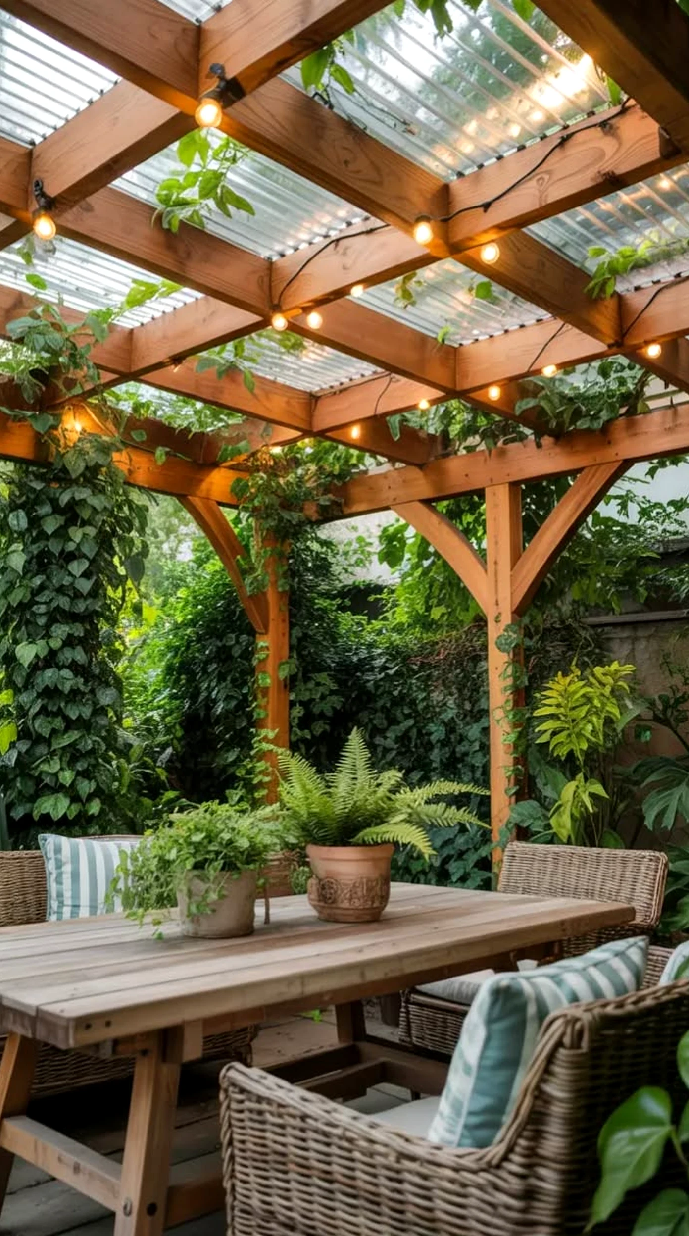Leafy wood shelving anchors the arrangement with rhythm, giving the view a mood that feels bright but not busy.