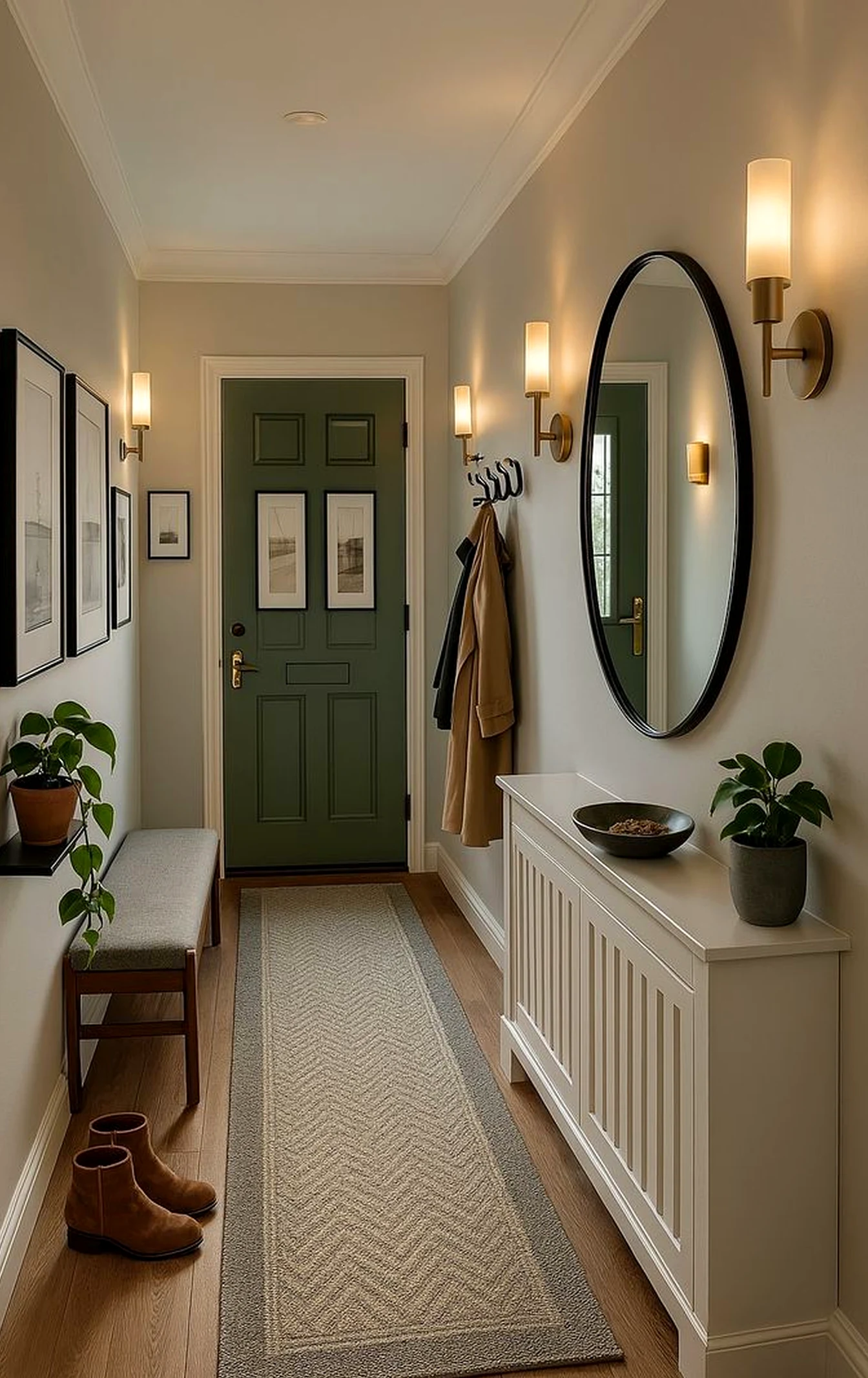 Elegant dining setup supports the arrangement through light, leaving the space feeling settled and welcoming.