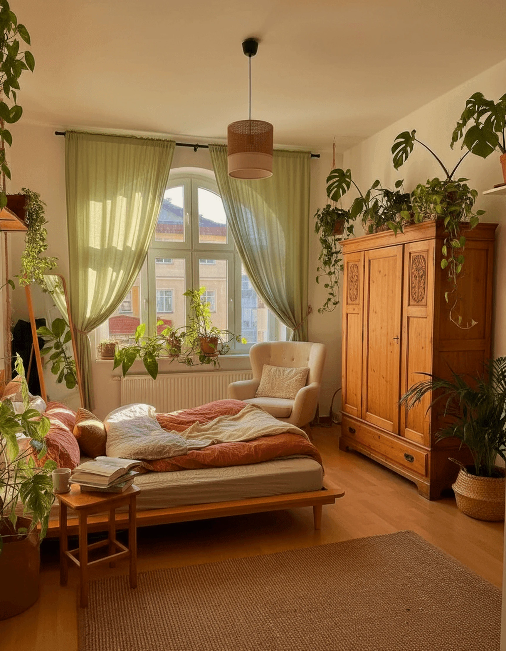 Elegant balcony scene draws attention to warmth while the composition stays visually grounded.
