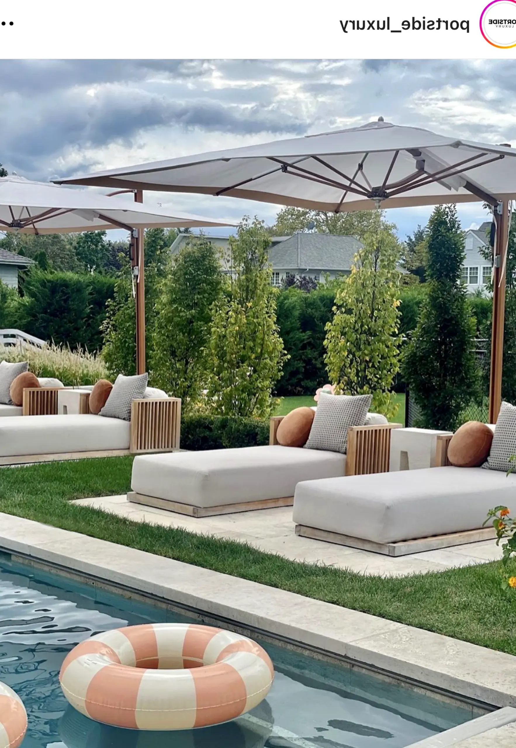Natural soft sofa brings a useful note of detail, making the outdoor space feel soft at the edges.