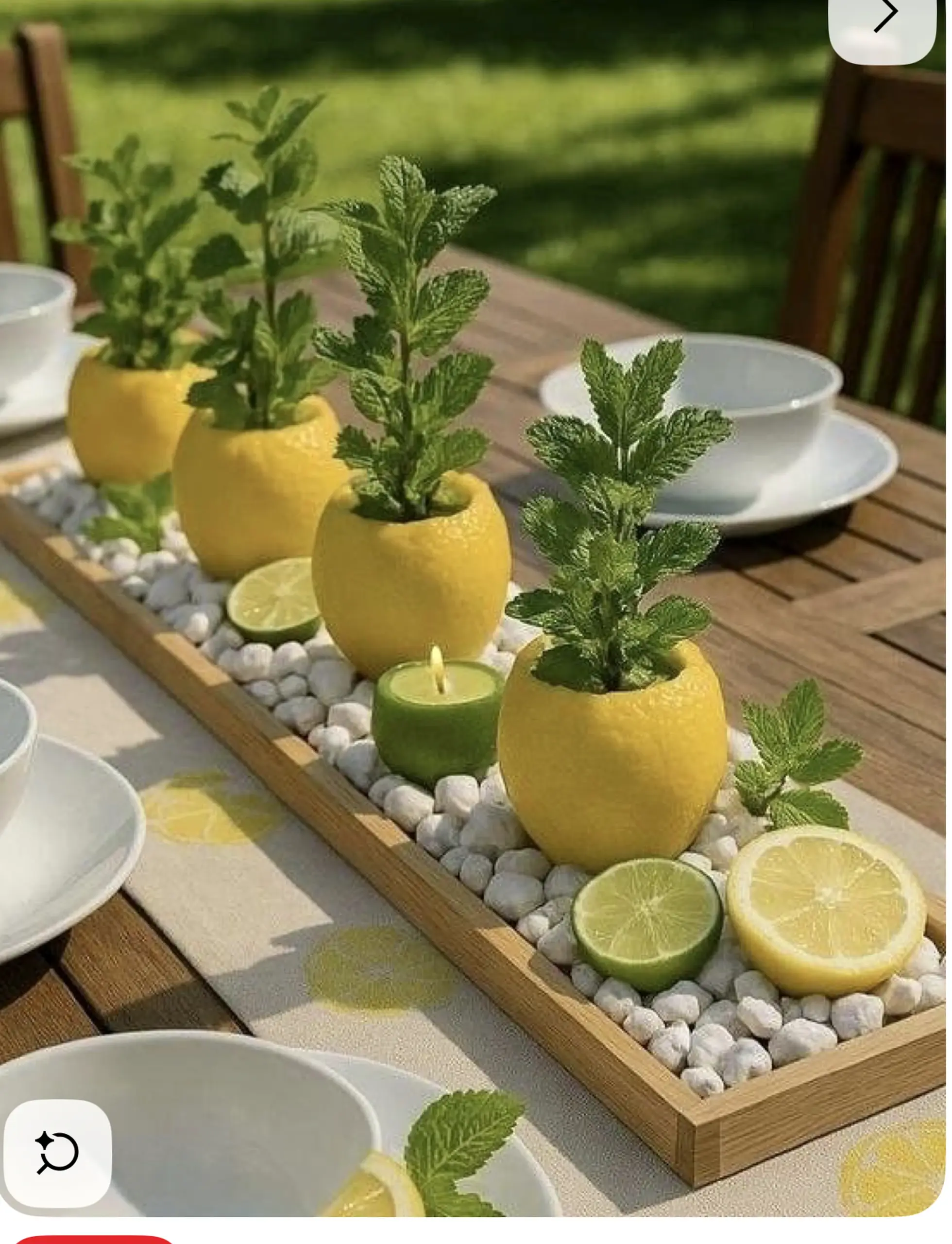 Polished wall niche frames the garden edge with personality, making the scene feel bright but not busy.