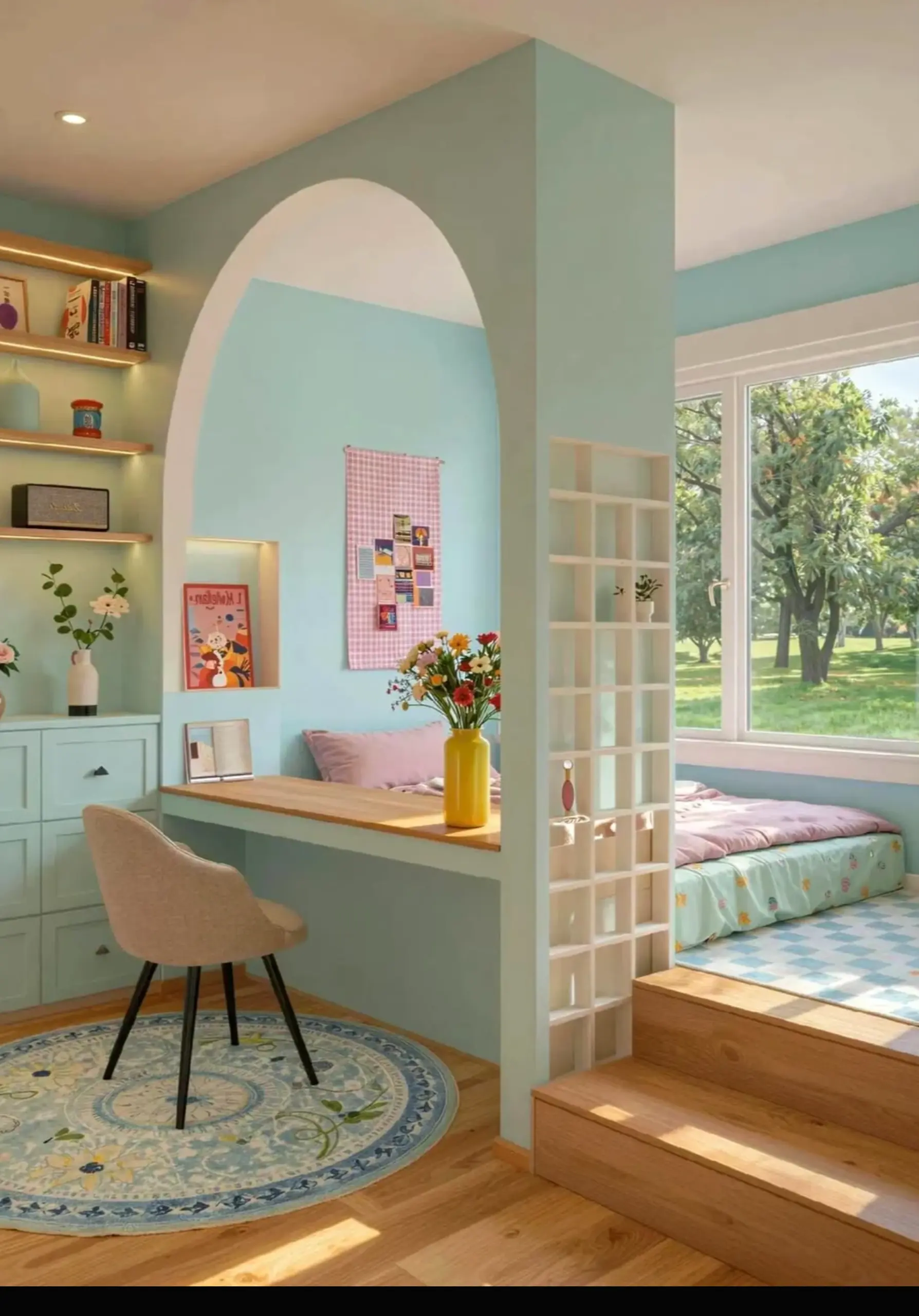 Refined courtyard view frames the corner with ease, making the scene feel open and lived-in.