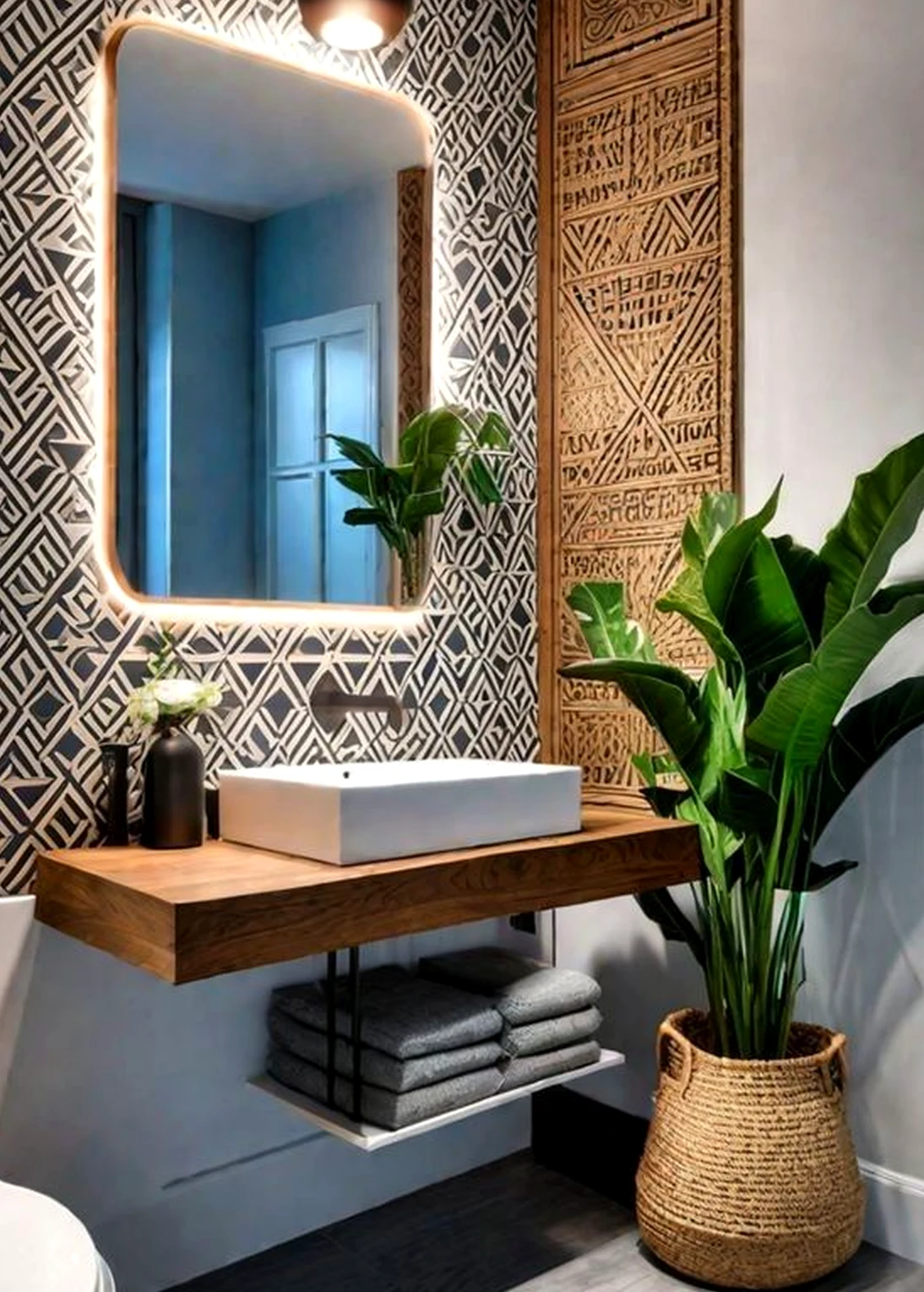 Refined bathroom vanity introduces softness into the composition, keeping the atmosphere comfortable in daily use.