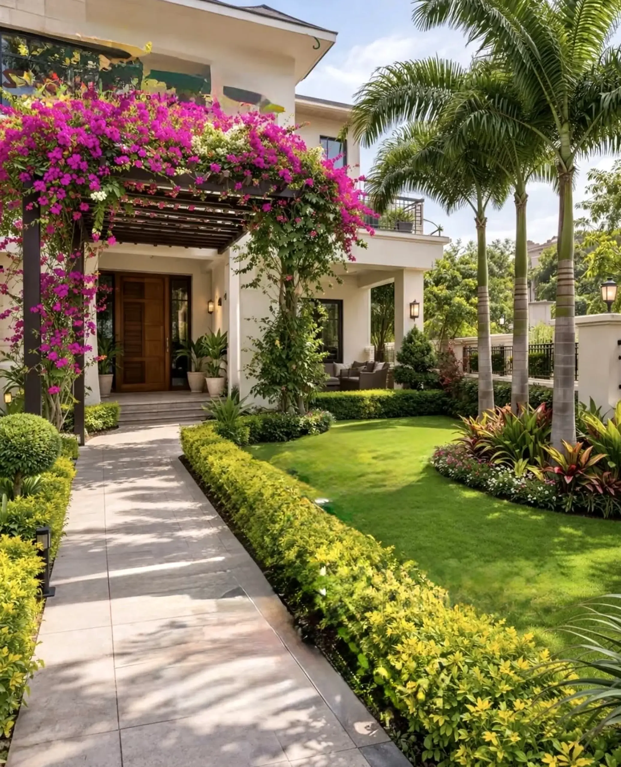 Subtle green entry adds a clear layer of light, helping the outdoor space feel personal and relaxed.