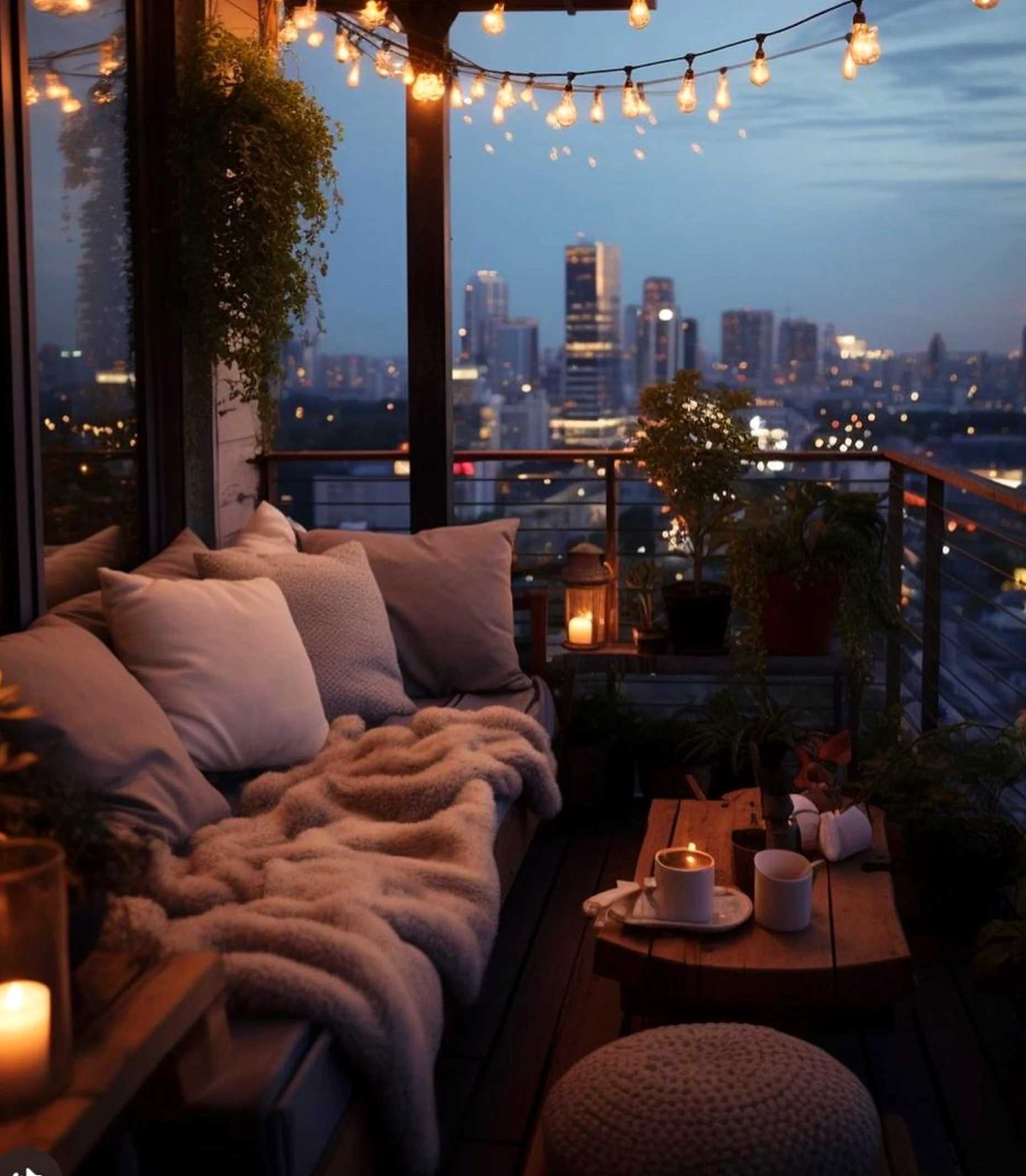 Soft floor pattern frames the outdoor space with softness, making the scene feel personal and relaxed.