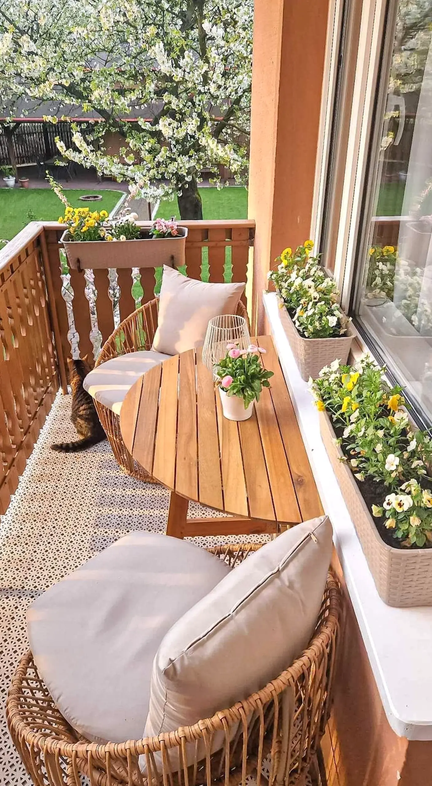 Cozy dining setup supports the view through rhythm, leaving the space feeling warm without clutter.