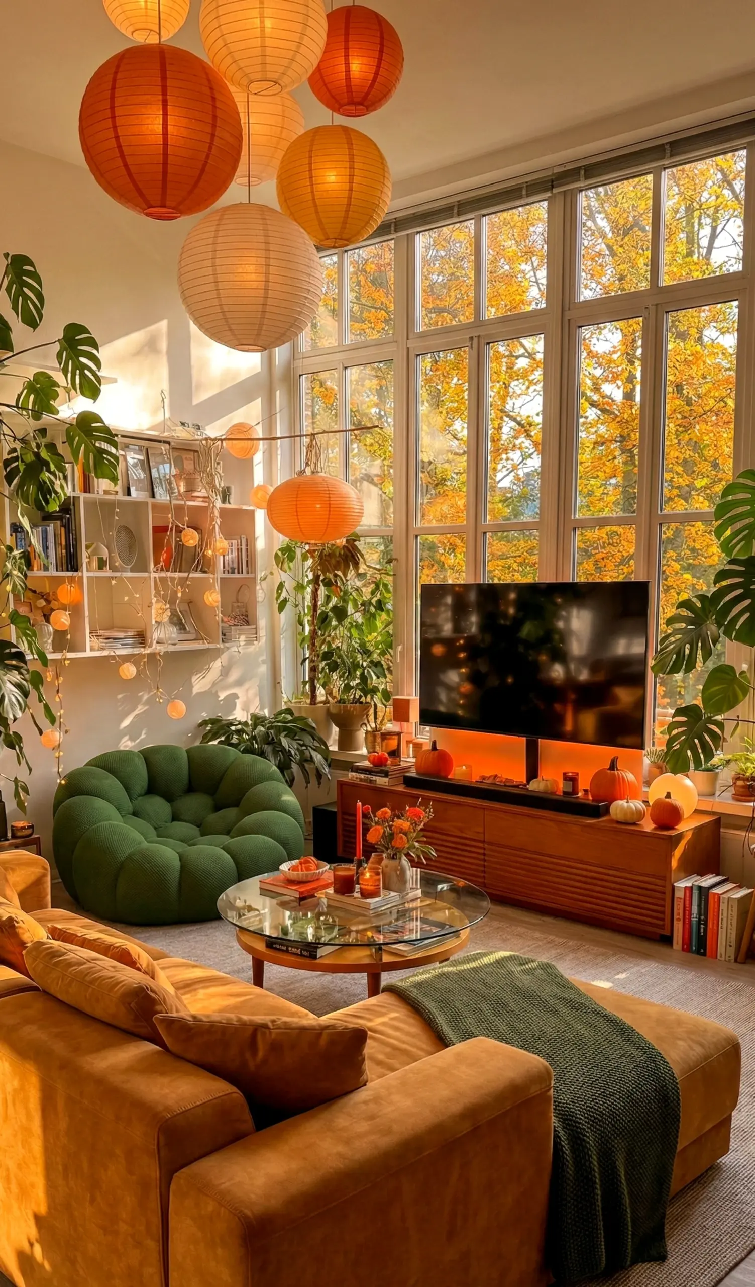 Luminous entry console supports the sitting area through balance, leaving the space feeling visually grounded.