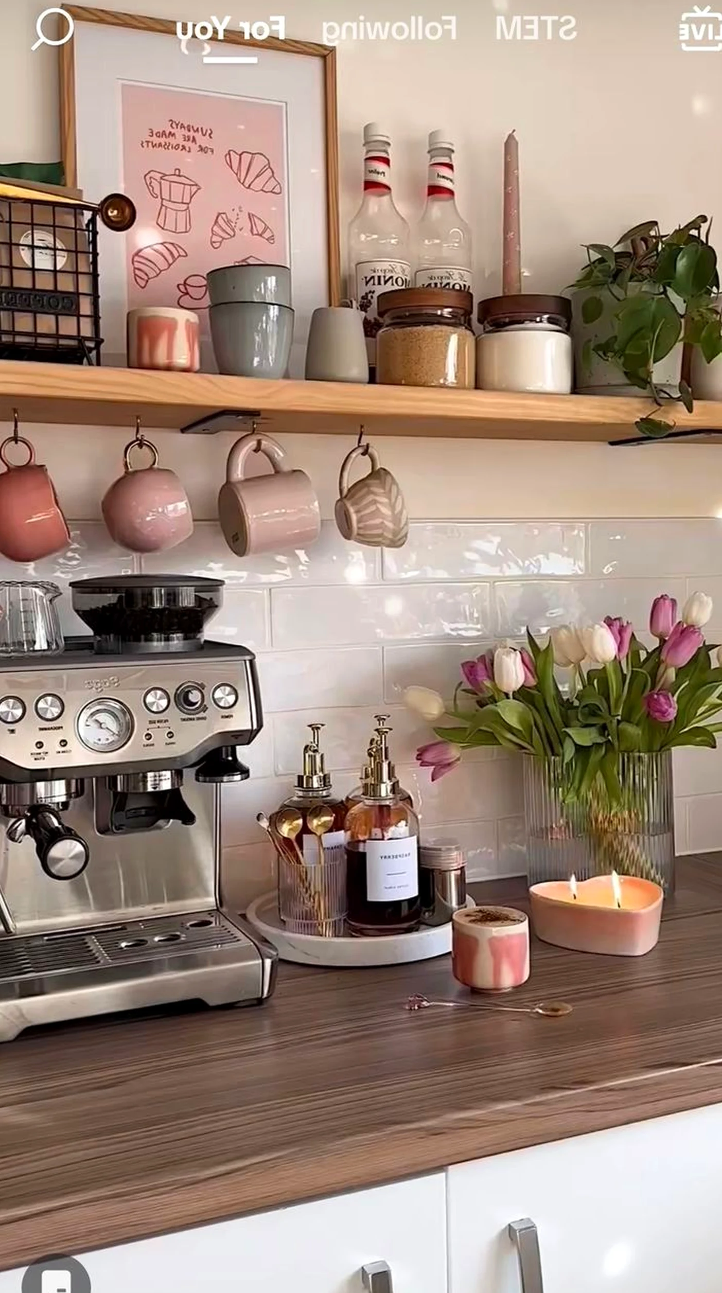 Layered plant shelf gives the corner more light, so the whole view feels simple yet expressive.