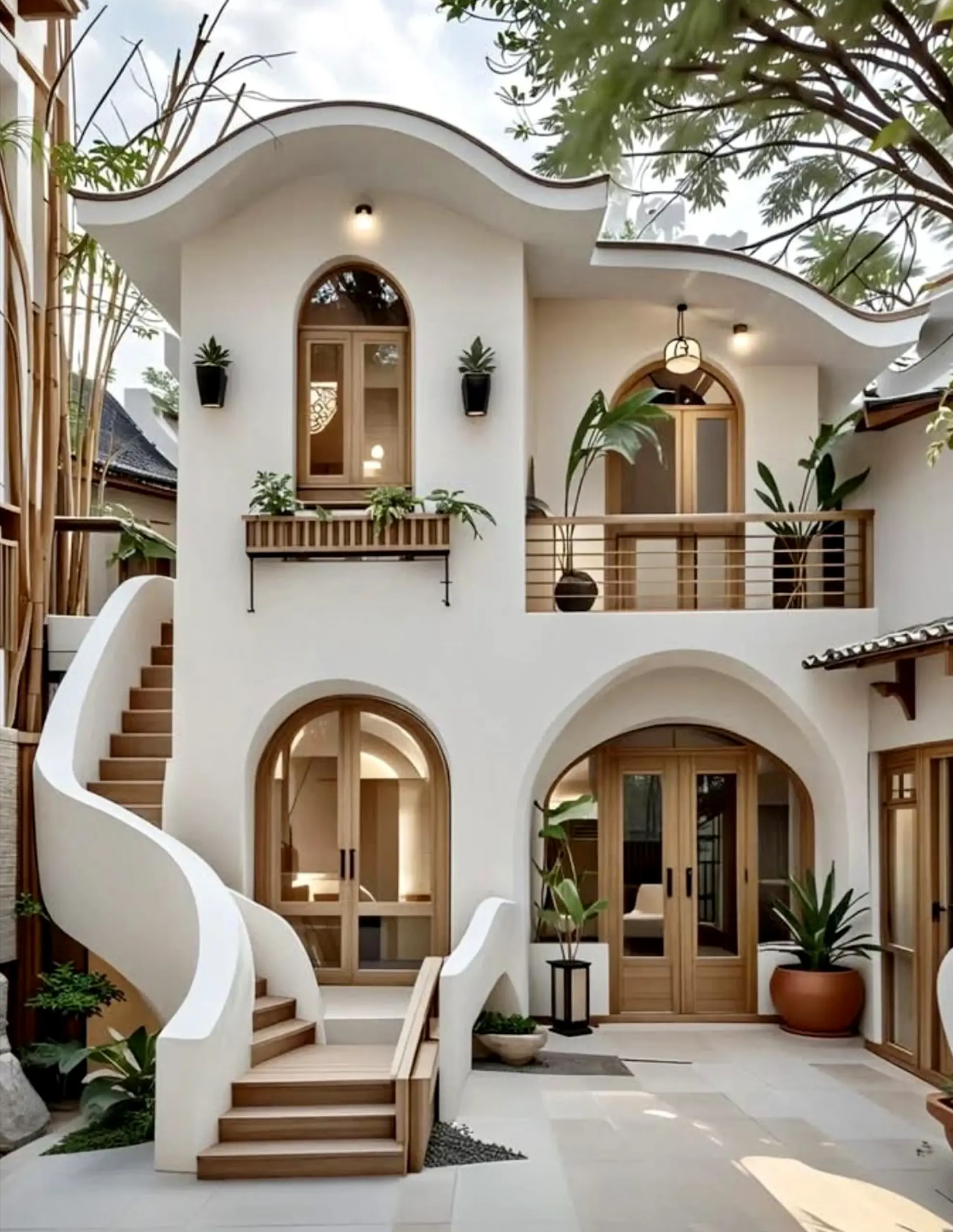 Relaxed porch bench draws attention to shape while the design stays clear and inviting.